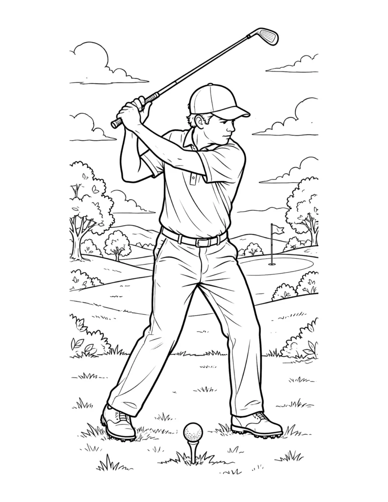Golfer Swinging a Club coloring page