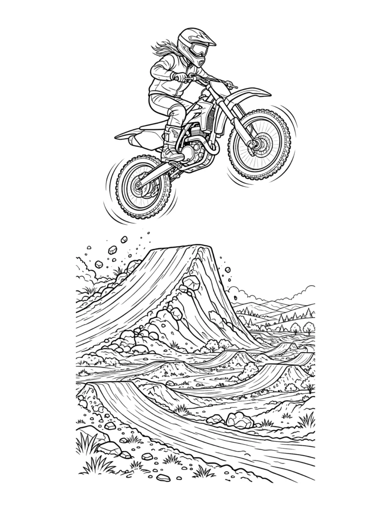 Dirt Bike Rider Doing a Big Jump coloring page