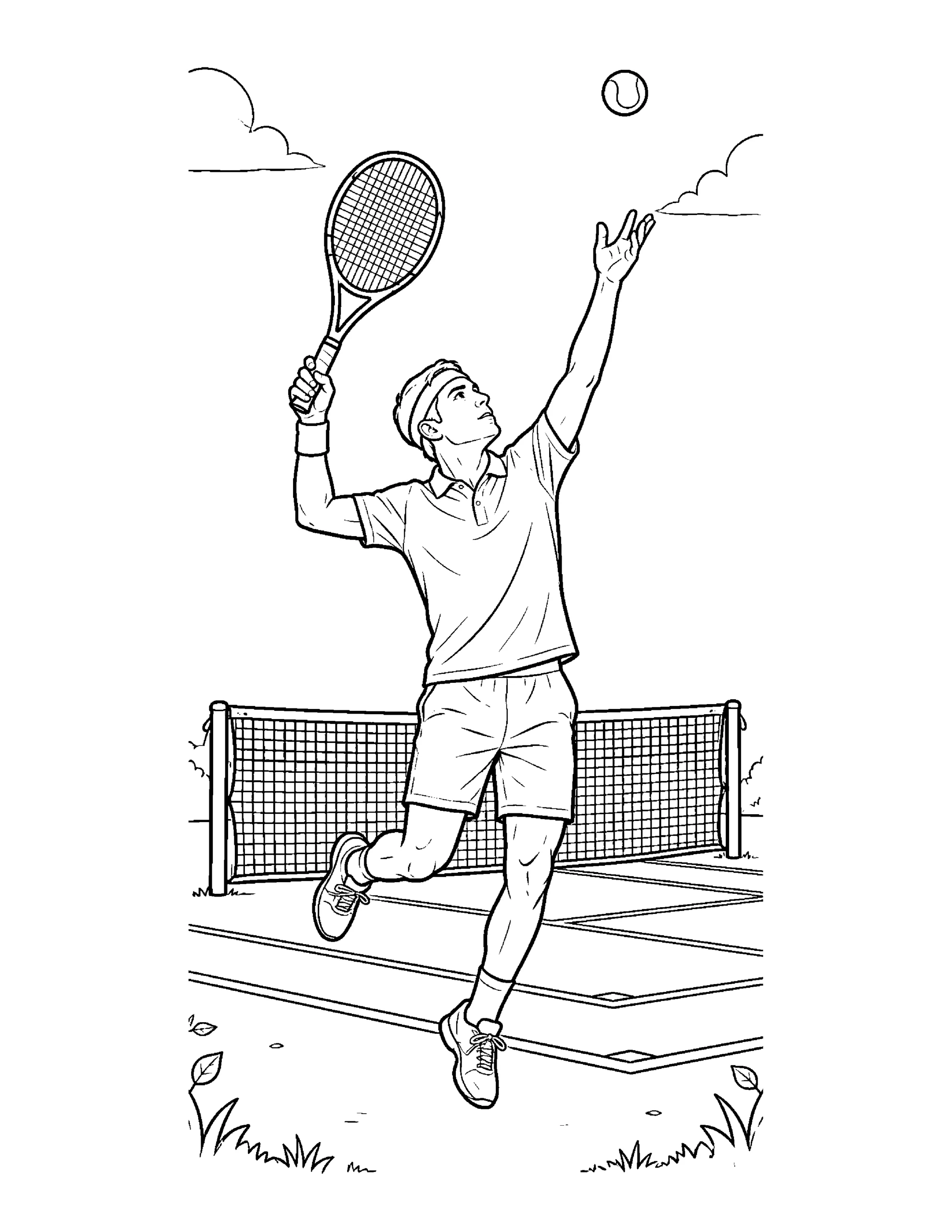 Tennis Player Serving colouring page