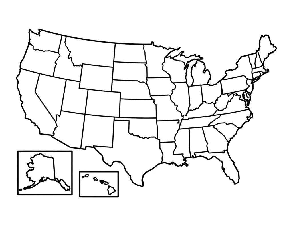 Blank United States Map (fill in the state names) coloring page