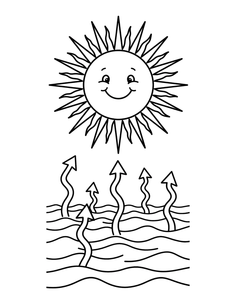 Evaporation: Sun Warming the Ocean coloring page