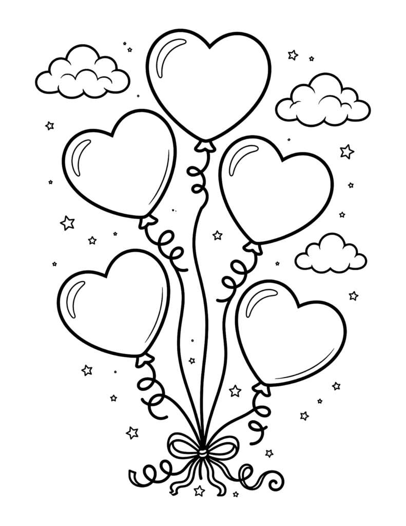 Heart Balloons coloring page