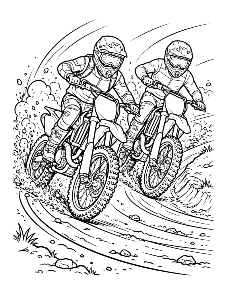 Motocross Race With Two Riders coloring page