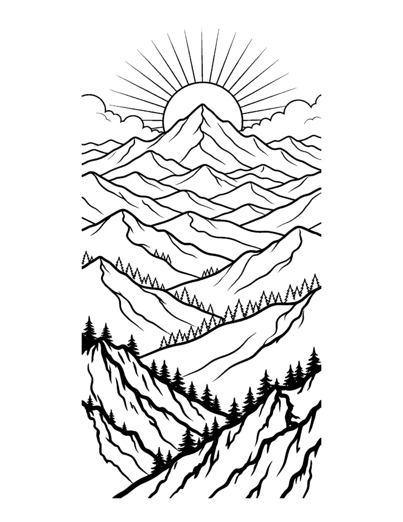 Mountain Sunset coloring page