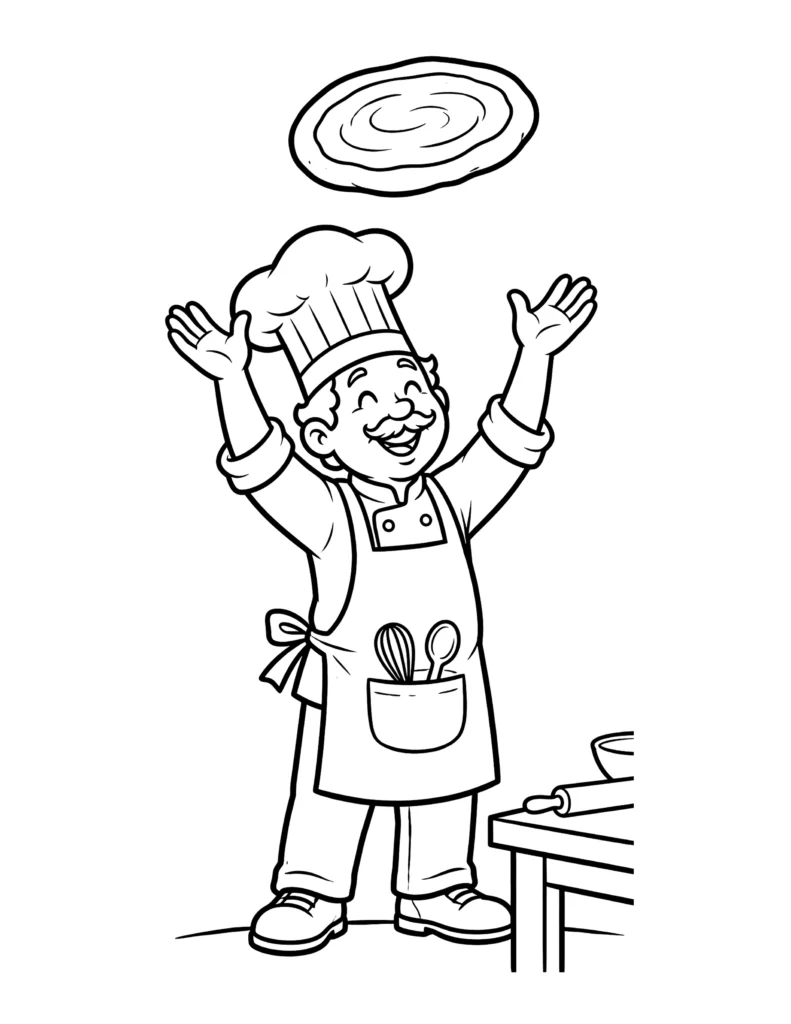 Pizza Chef Tossing Dough coloring page