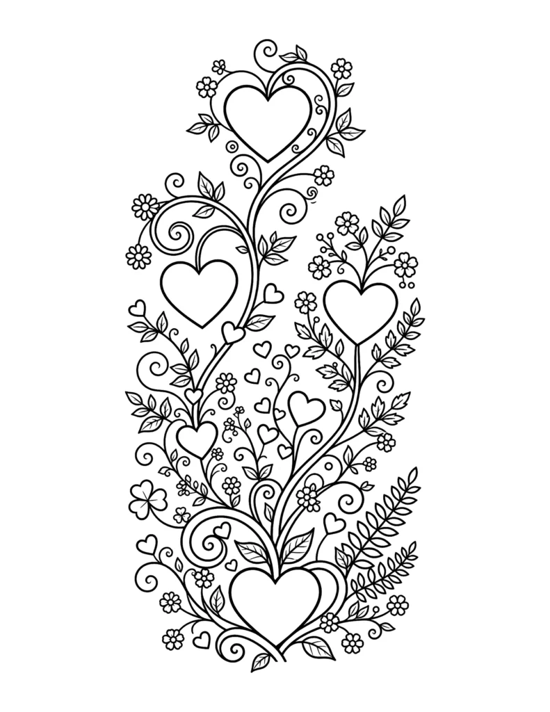 Hearts and Flowers coloring page