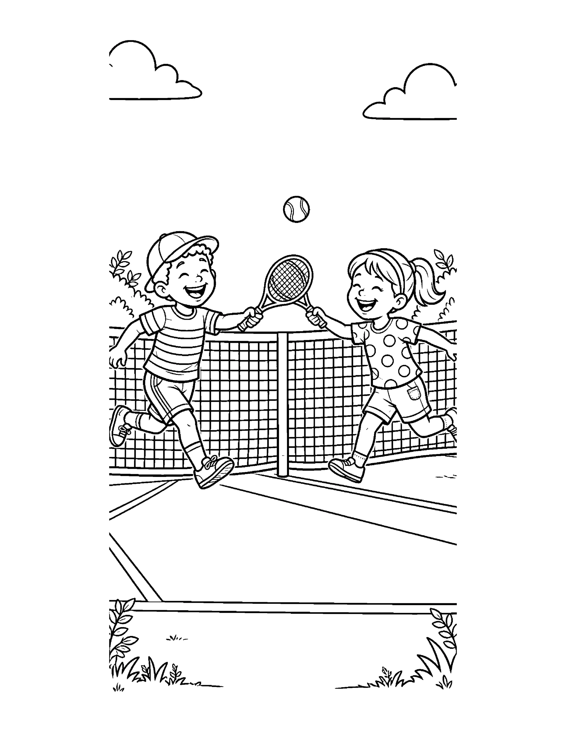Kids Playing Tennis colouring page