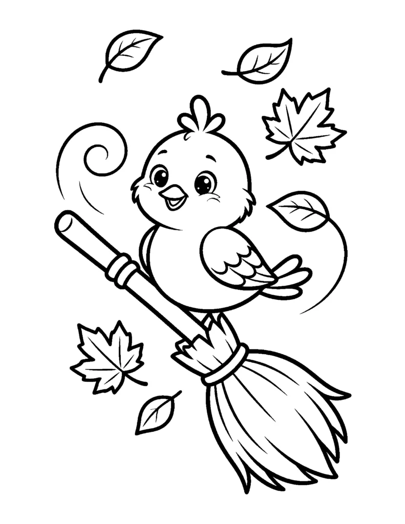 Little Bird on a Broomstick coloring page