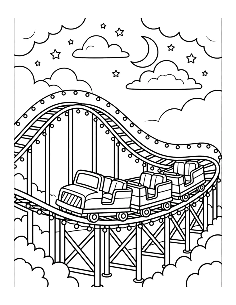 Roller Coaster at Night With Lights coloring page