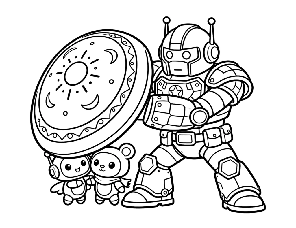 Robot With a Shield coloring page