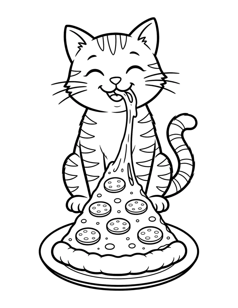 Cat Eating Pizza coloring page