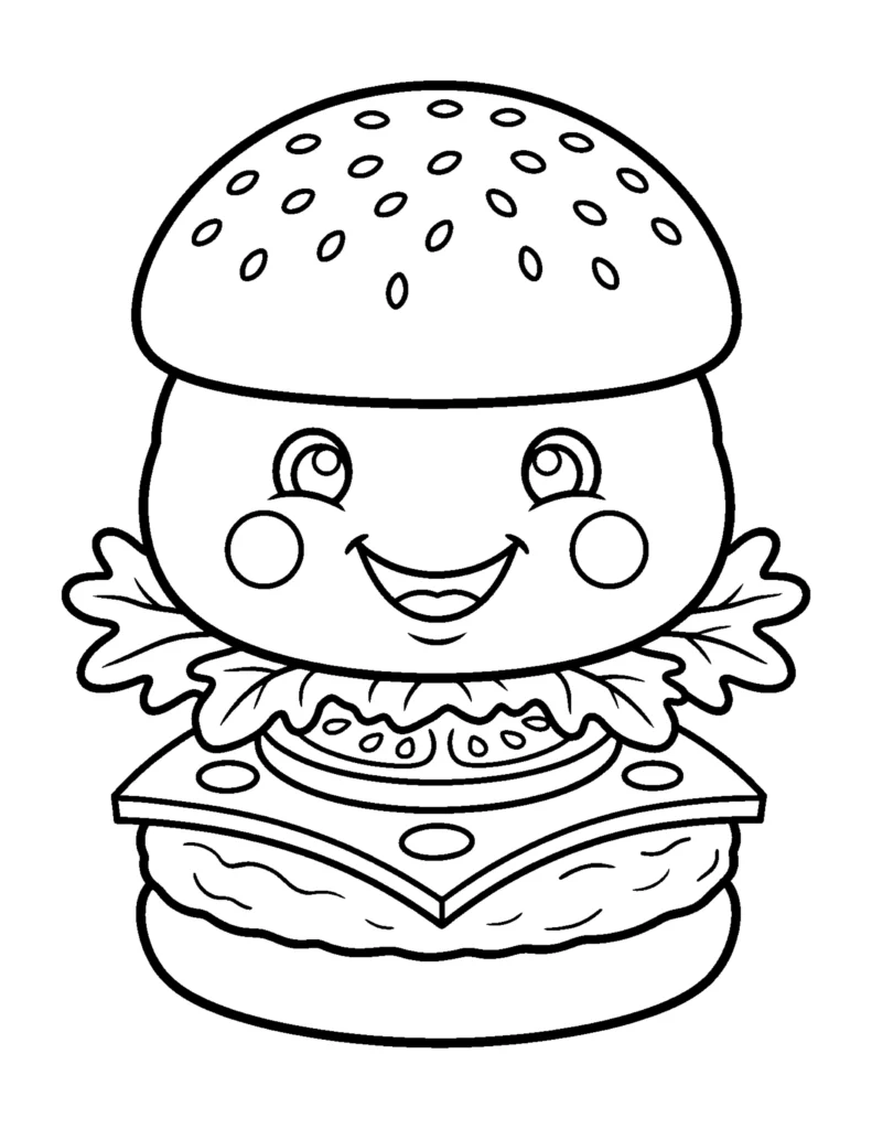 Cute Burger With a Happy Face coloring page