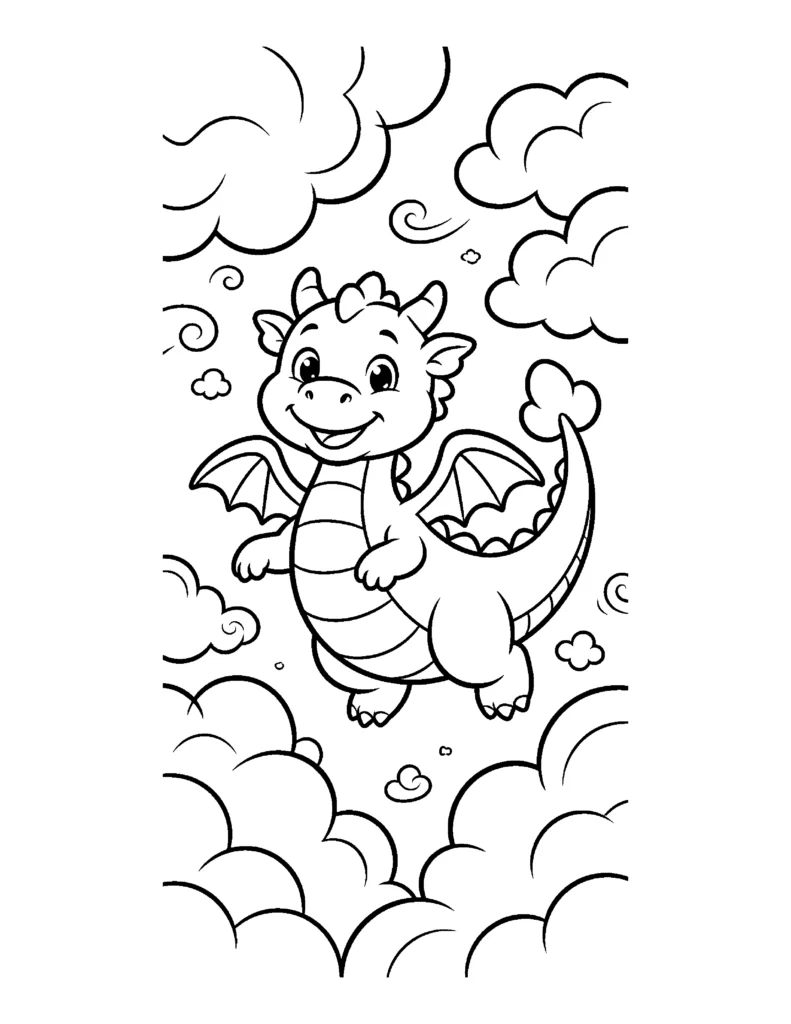 Friendly Dragon in the Clouds coloring page