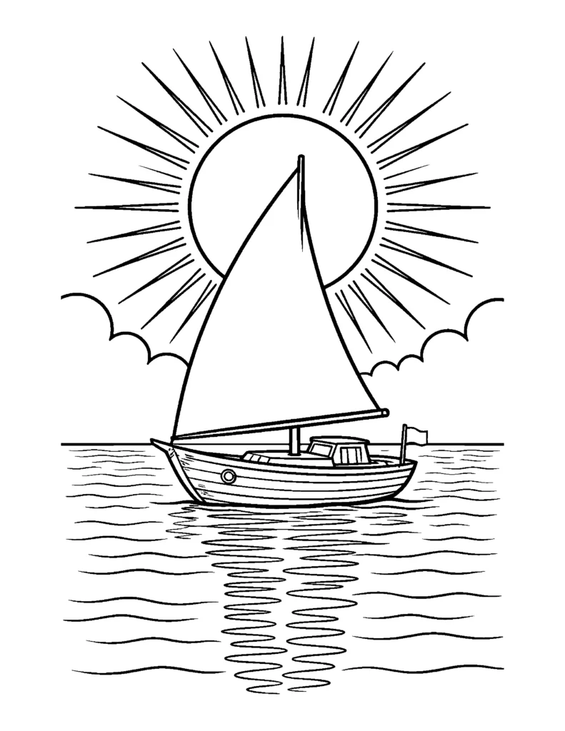 Sailboat at Sunset coloring page