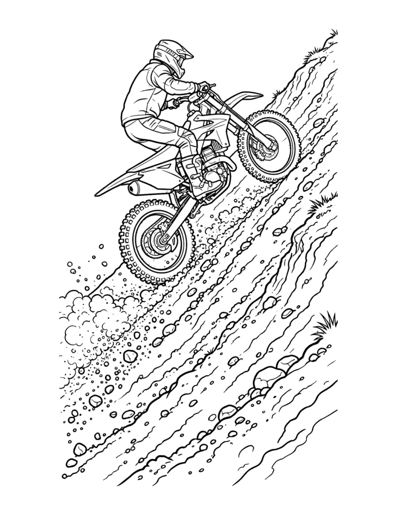 Dirt Bike Going Up a Hill coloring page