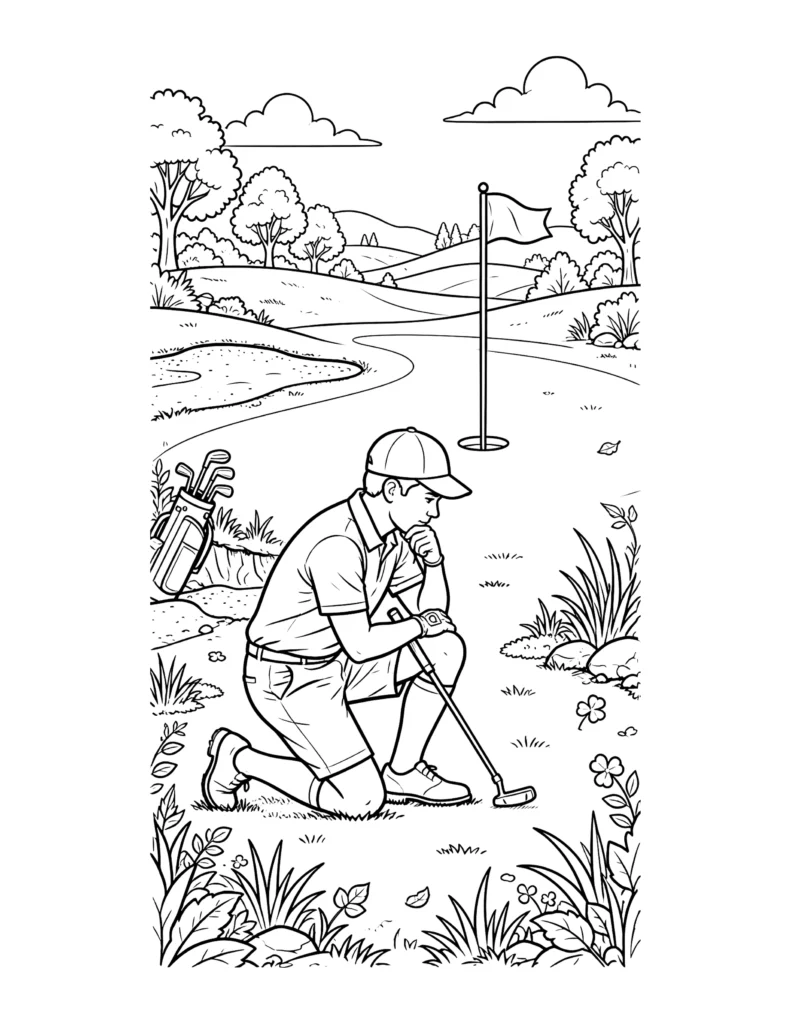 Golfer Putting on the Green coloring page