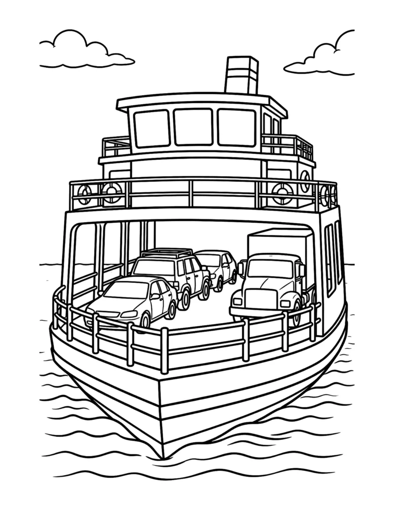 Ferry Carrying Cars coloring page