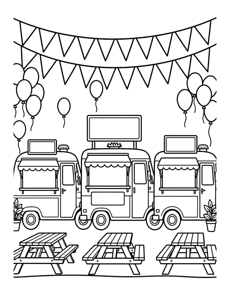 Food Truck Festival Scene coloring page
