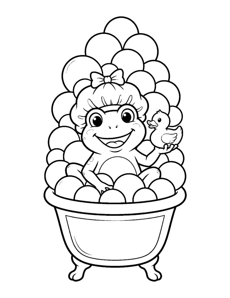 Frog Having a Bubble Bath coloring page