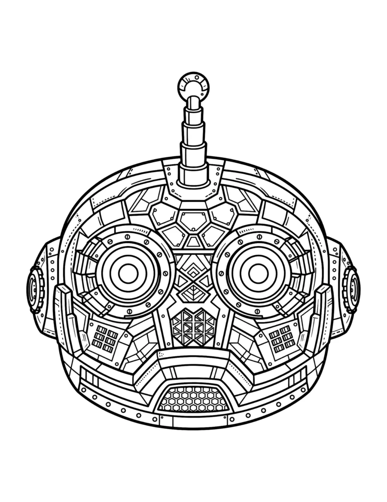 Robot Helmet Close-Up (original design) coloring page