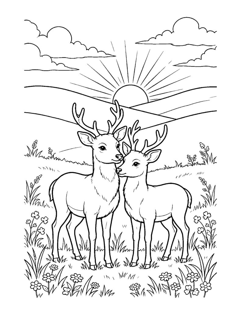 Deer at Sunset coloring page