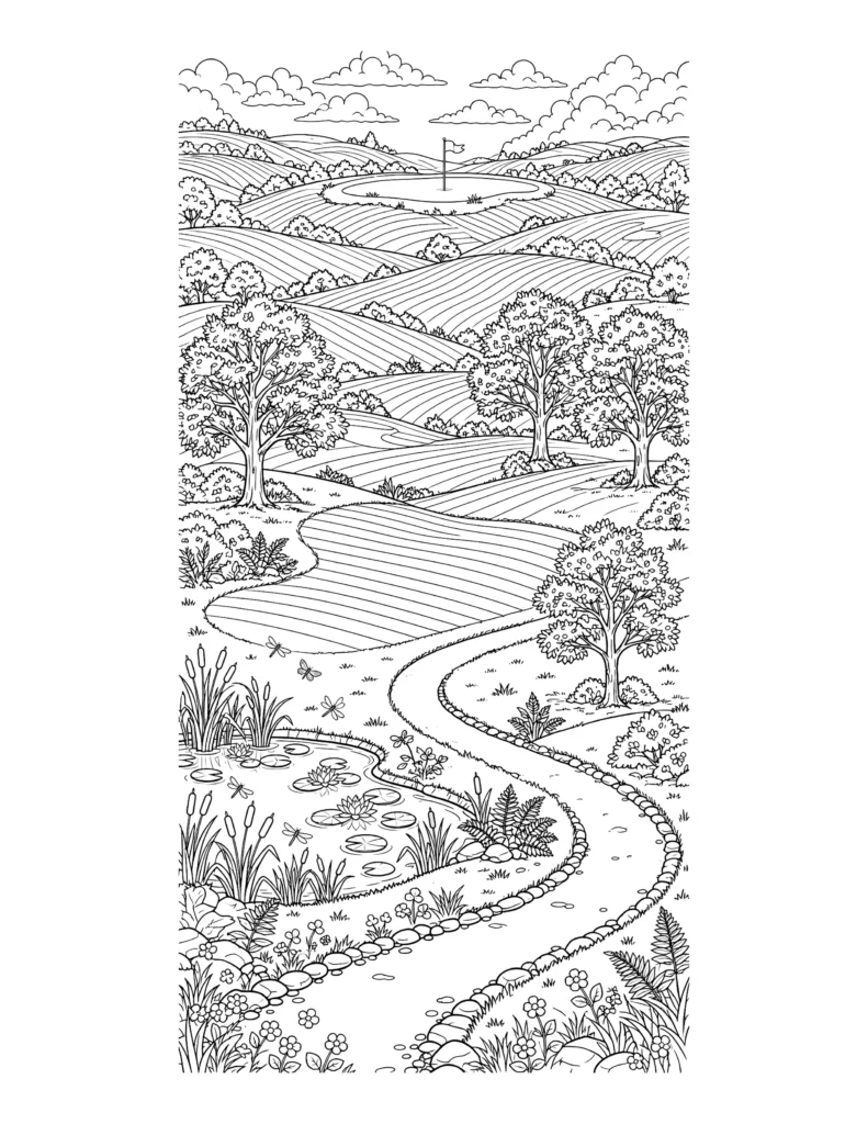 Detailed Golf Course Landscape coloring page