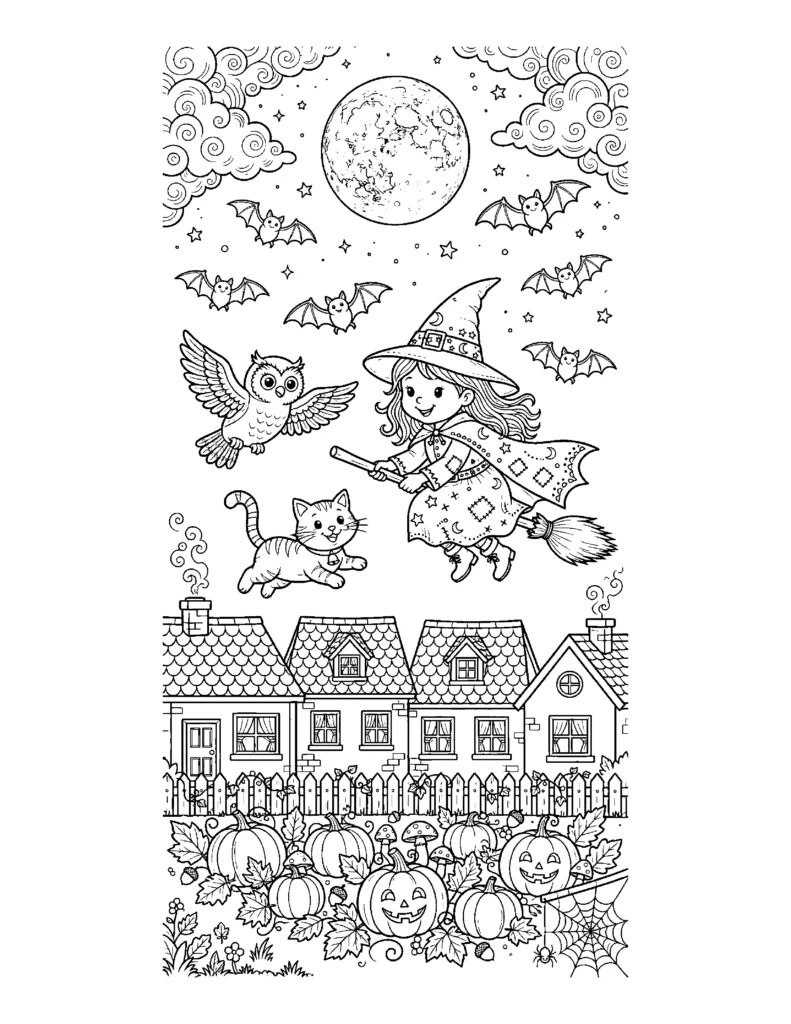 Halloween Night Scene coloring page
