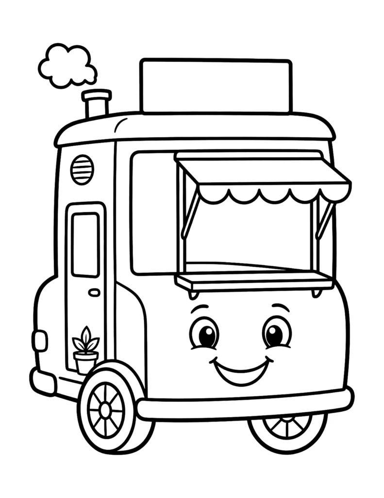 Cute Food Truck With a Face coloring page