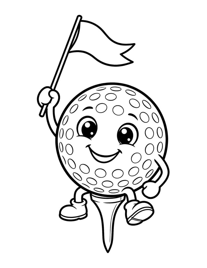 Cute Golf Ball With a Face coloring page