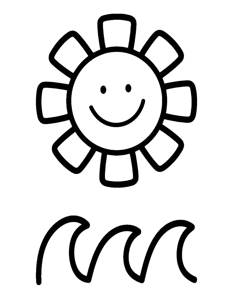 Simple Sun and Waves (easiest, for toddlers) coloring page