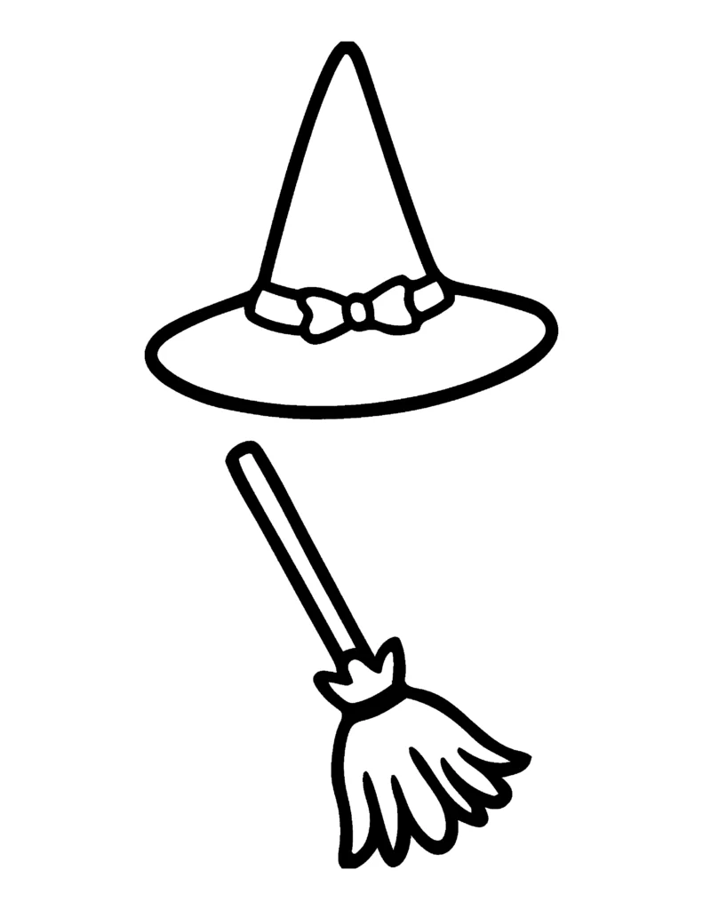 Simple Witch Hat and Broom coloring page